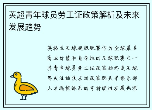 英超青年球员劳工证政策解析及未来发展趋势
